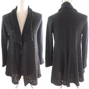 Eileen Fisher Petite Sz PP 2/4 Gray Knit Merino Wool Long Line Cardigan Sweater